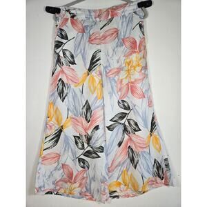 C&C California Women's Wide Leg Multicolor Floral Linen Cropped Pants. Size M.